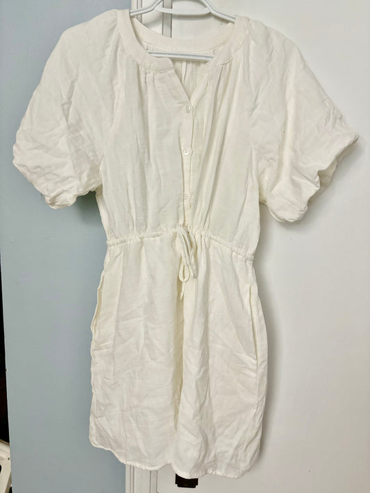 Size Small - White Puff Sleeve Drawstring Dress